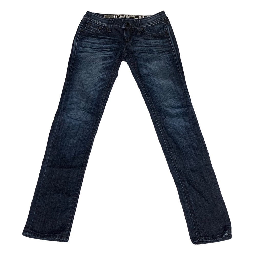 ROCK REVIVAL TARA SKINNY SZ 26 STRETCH DARK WASH DENIM BLUE JEANS EUC